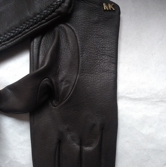 Michael Kors Whipstitch Leather Gloves Brown Sz S